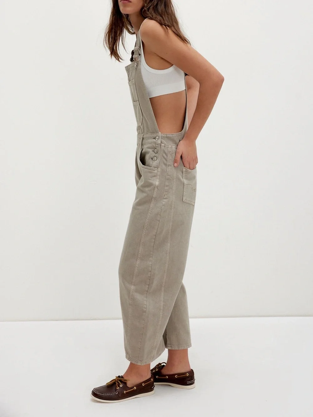 NWOT Free People We the Free Good Luck Barrel Overall Jeans